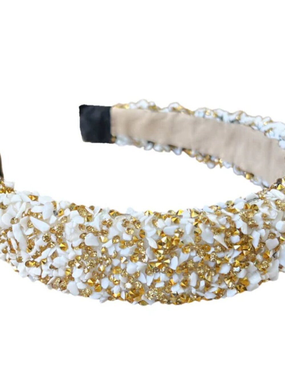 All That Glitters Gold & White Beaded Headband Headbands of Hope NWT